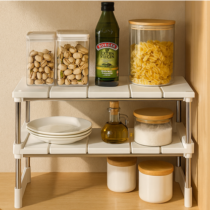 🍽️ Étagère Gain de Place LumiAura™ – Optimisez vos espaces en un instant